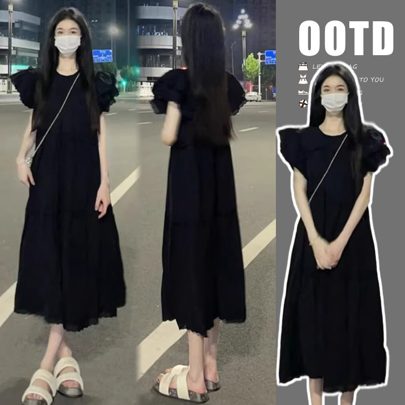 孕妇装茶歇法式气质宽松显瘦飞飞袖连衣裙2024夏季新款韩系长裙女