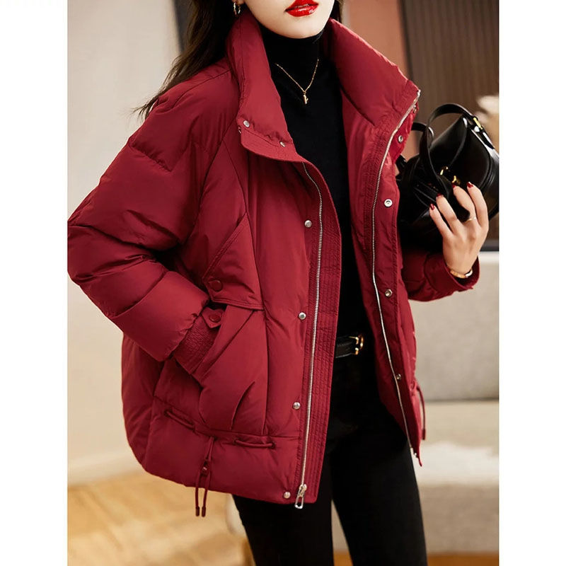 红色羽绒服女短款2023新款时尚宽松显瘦加厚保暖设计感休闲百搭