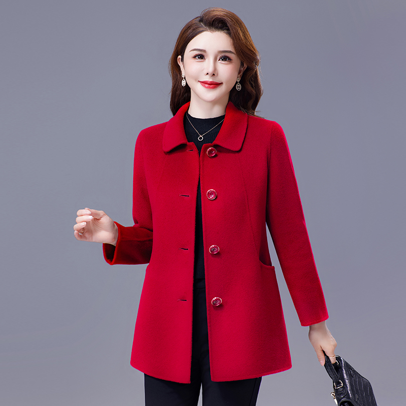 秋装外套女双面呢子新款小个子妈妈中长款毛呢外套双面羊毛大衣冬