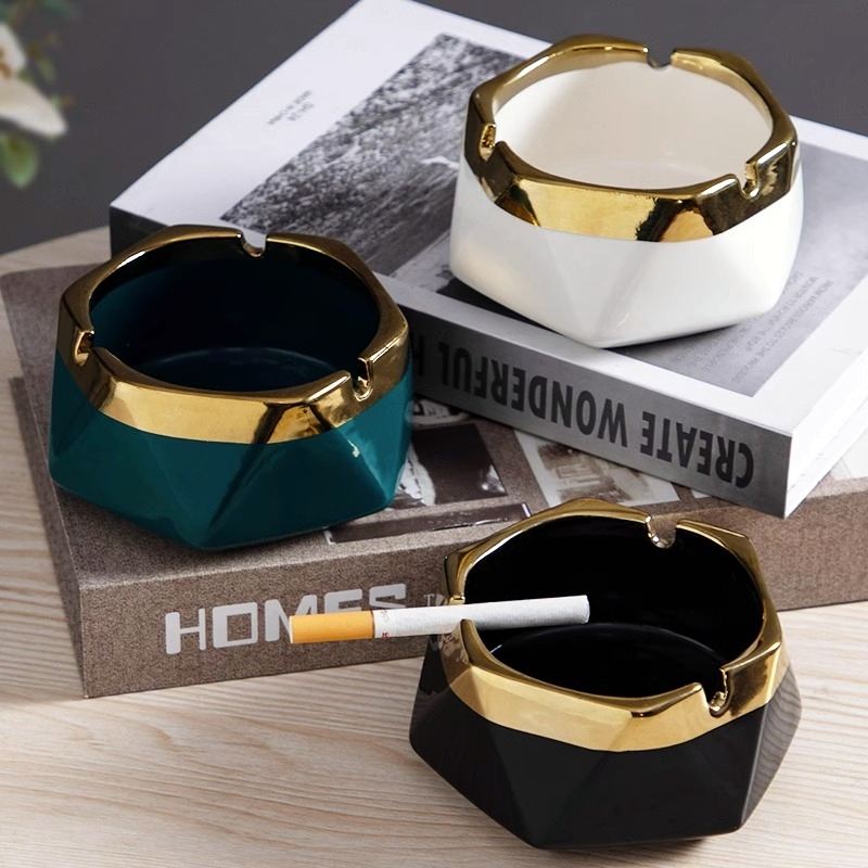 创意陶瓷烟灰缸家用客厅办公室轻奢高级感酒吧商用酒店防飞灰烟缸