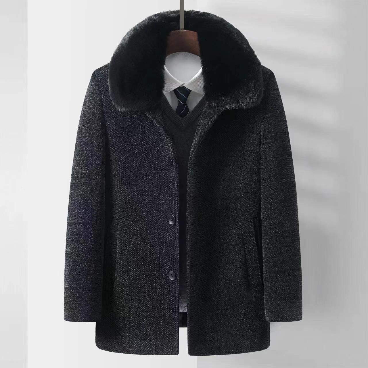 冬季新款中长款休闲商务男士加绒加厚保暖中年爸爸装宽松棉衣棉服