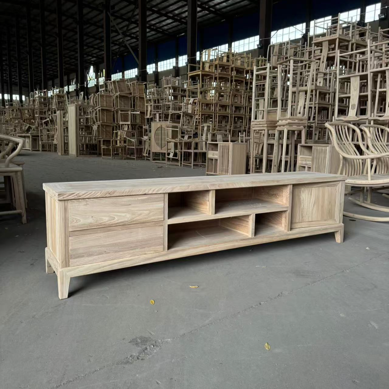 北方榆木全实木电视柜客厅电视柜简约电视柜新中式复古桌椅阳台