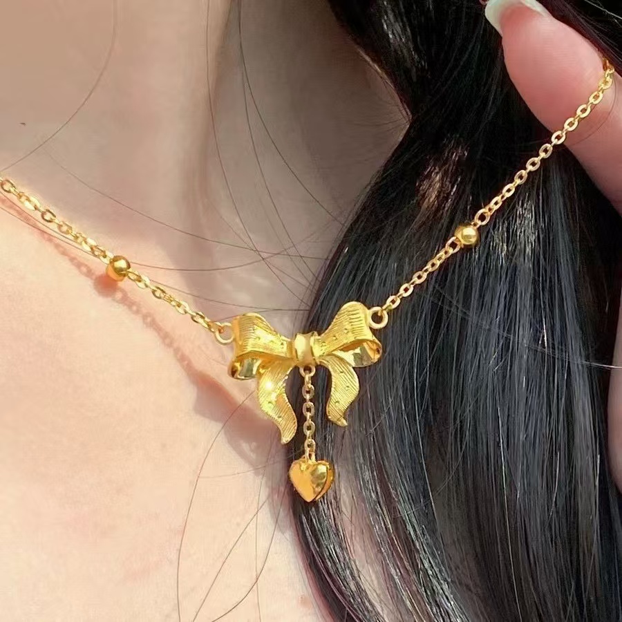 铜合金手链 欧美chic风爱心流苏蝴蝶结锁骨项链甜美风女式项链