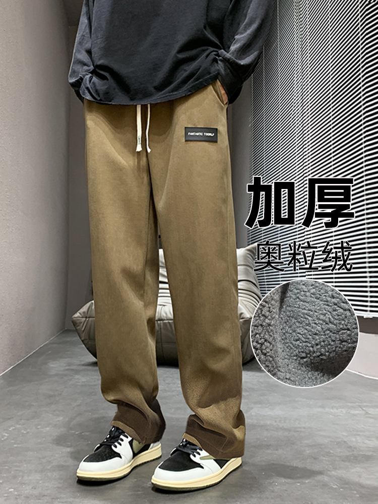 灯芯绒裤子男士2025新款春秋款加绒直筒卫裤复古休闲裤宽松运动裤