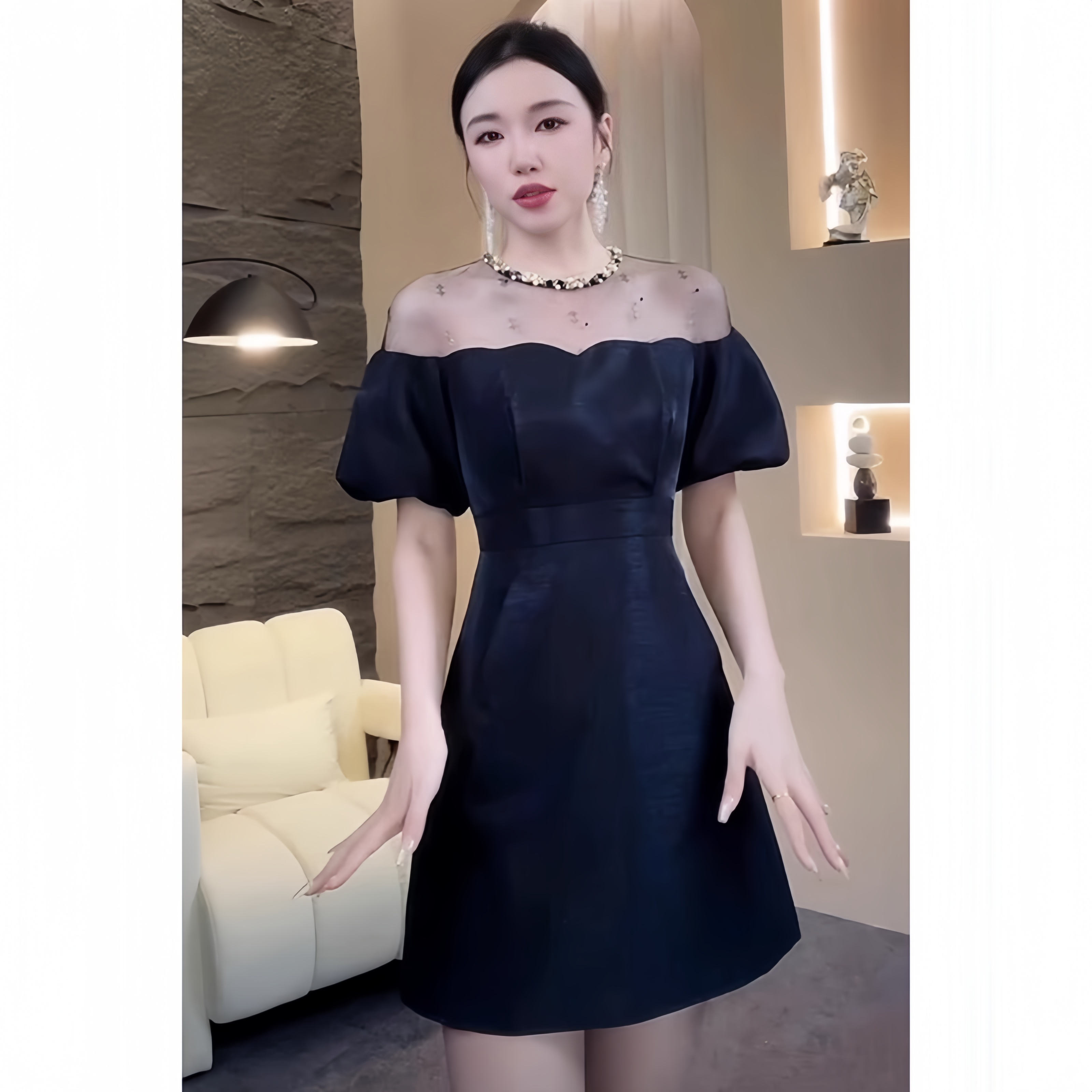 法式赫本风小个子高端泡泡袖连衣裙子女2024夏季MXX24051008-STA