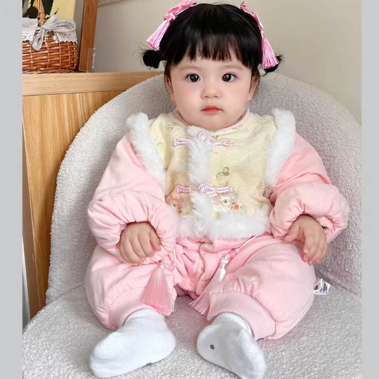 婴儿衣服女宝宝冬装公主满月百天秋冬季连体衣一周岁礼服满月百天