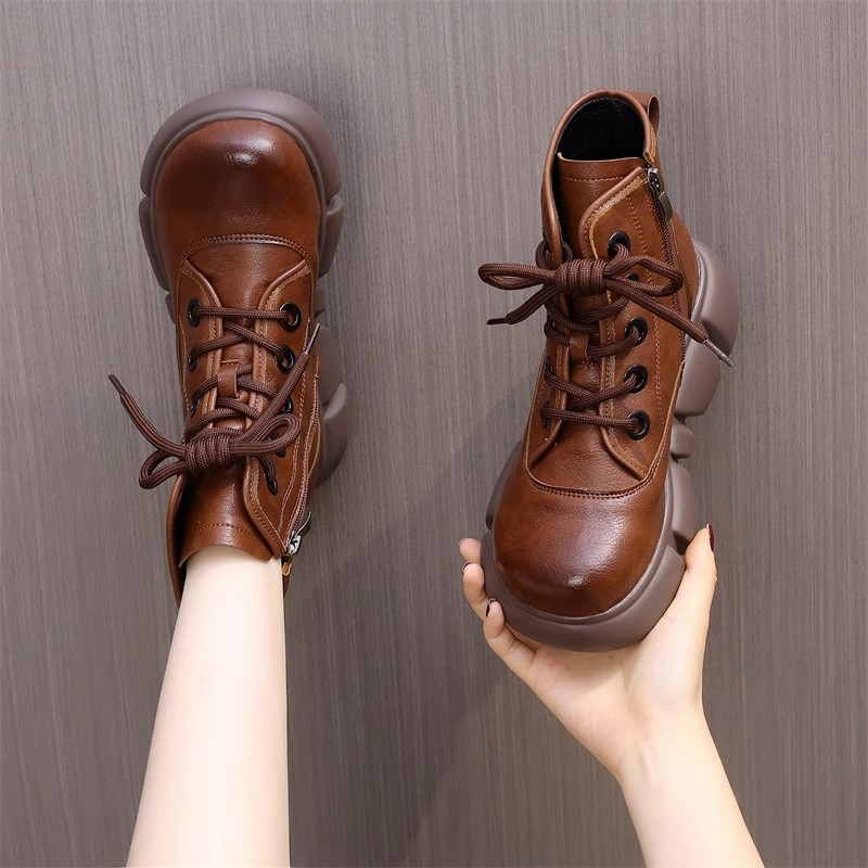 秋冬季休闲马丁靴女时尚百搭软底英伦风秋冬新款松糕圆头系带