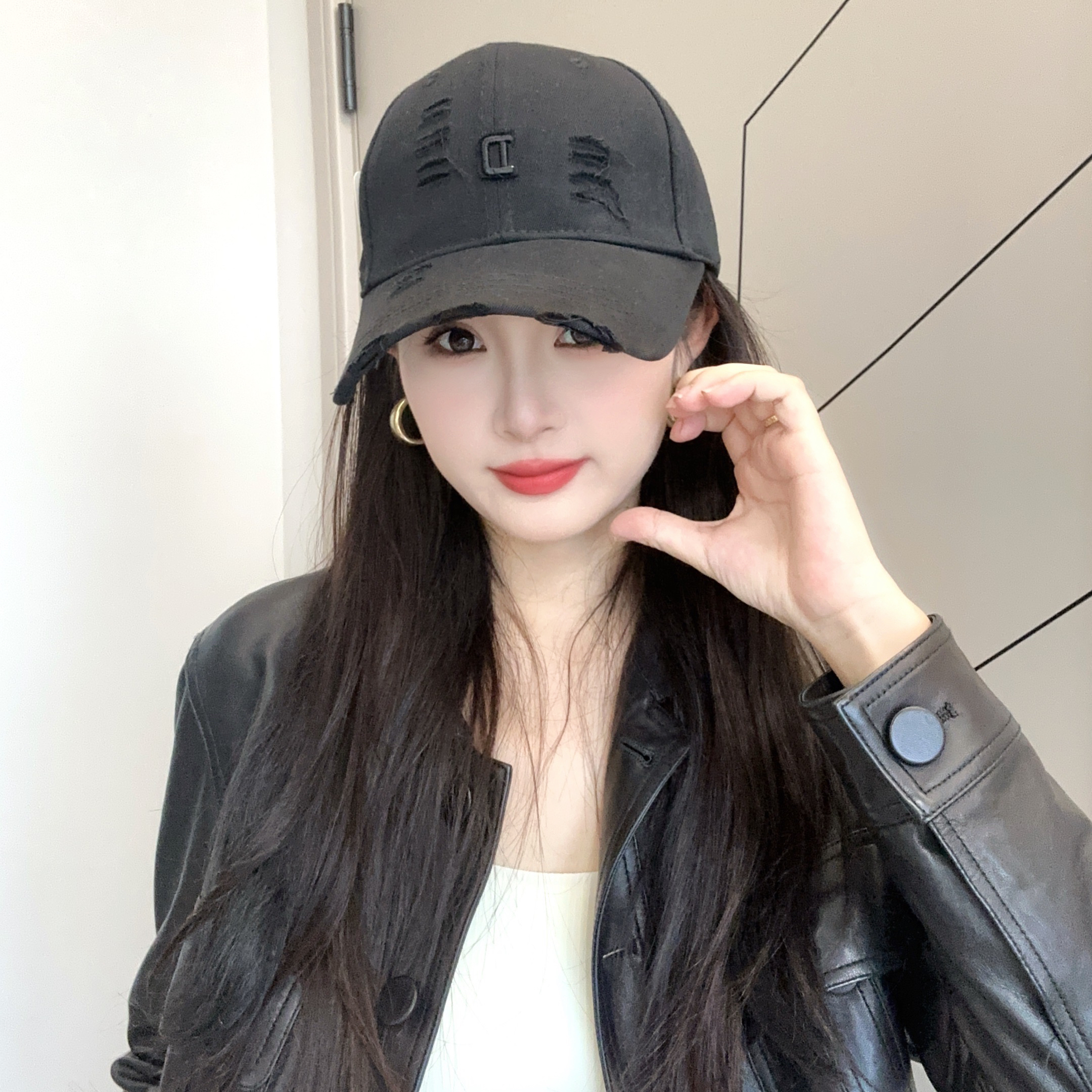 【纯棉硬顶】加大加宽破洞棒球帽男女百搭显脸小鸭舌帽休闲帽子