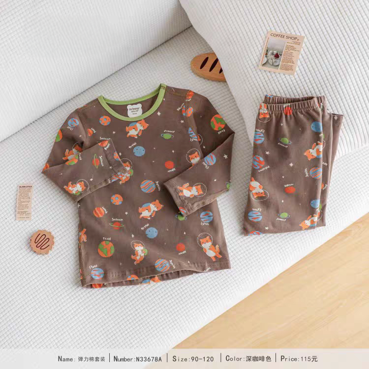 33678时尚小熊儿童内衣秋衣裤纯棉分体套装男女宝宝睡衣家居服