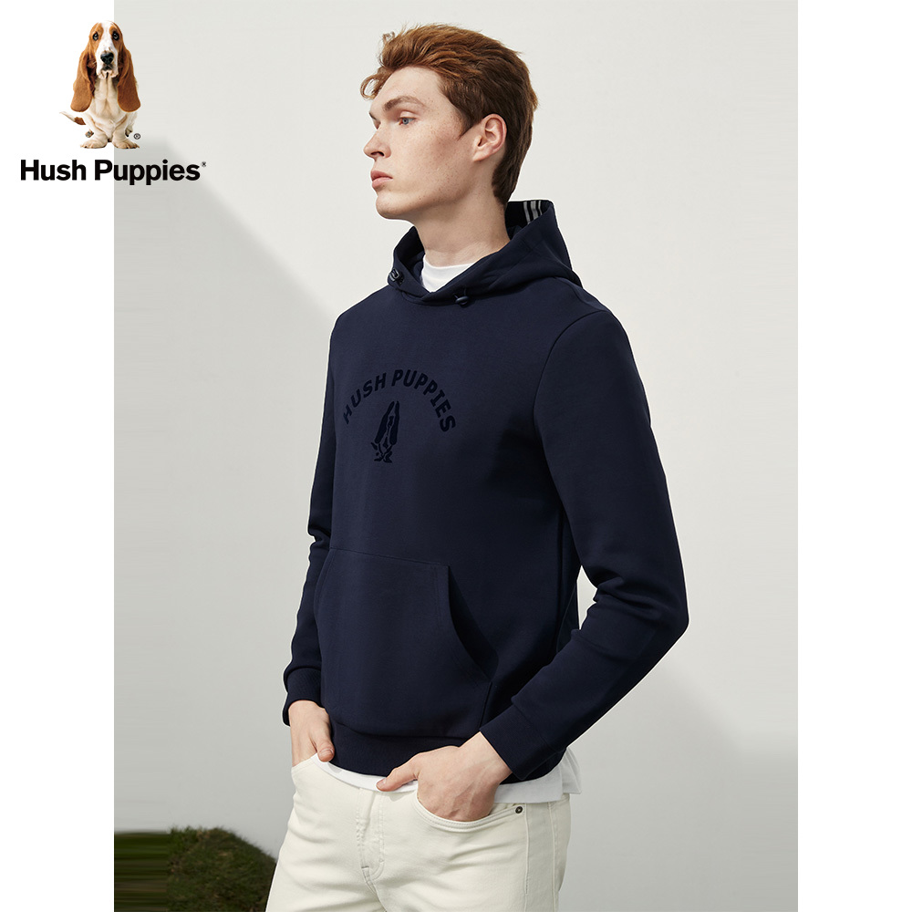 Hush Puppies暇步士男装春季植绒印花连帽休闲卫衣男|PC-22350D
