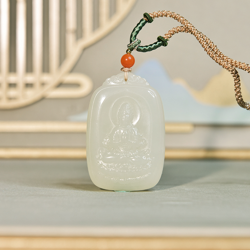 【左氏珠宝】典藏专属0612和田白玉坐莲观音菩萨吊坠