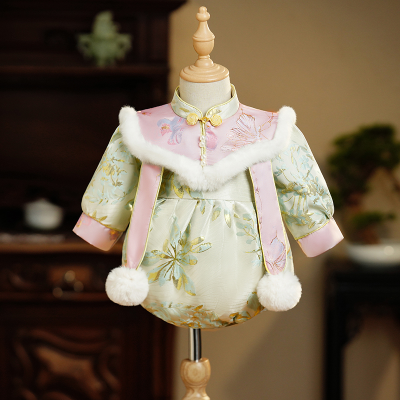 国风包屁衣百天满月生日周岁女宝礼服秋冬中式洋气高级抓周宴唐装