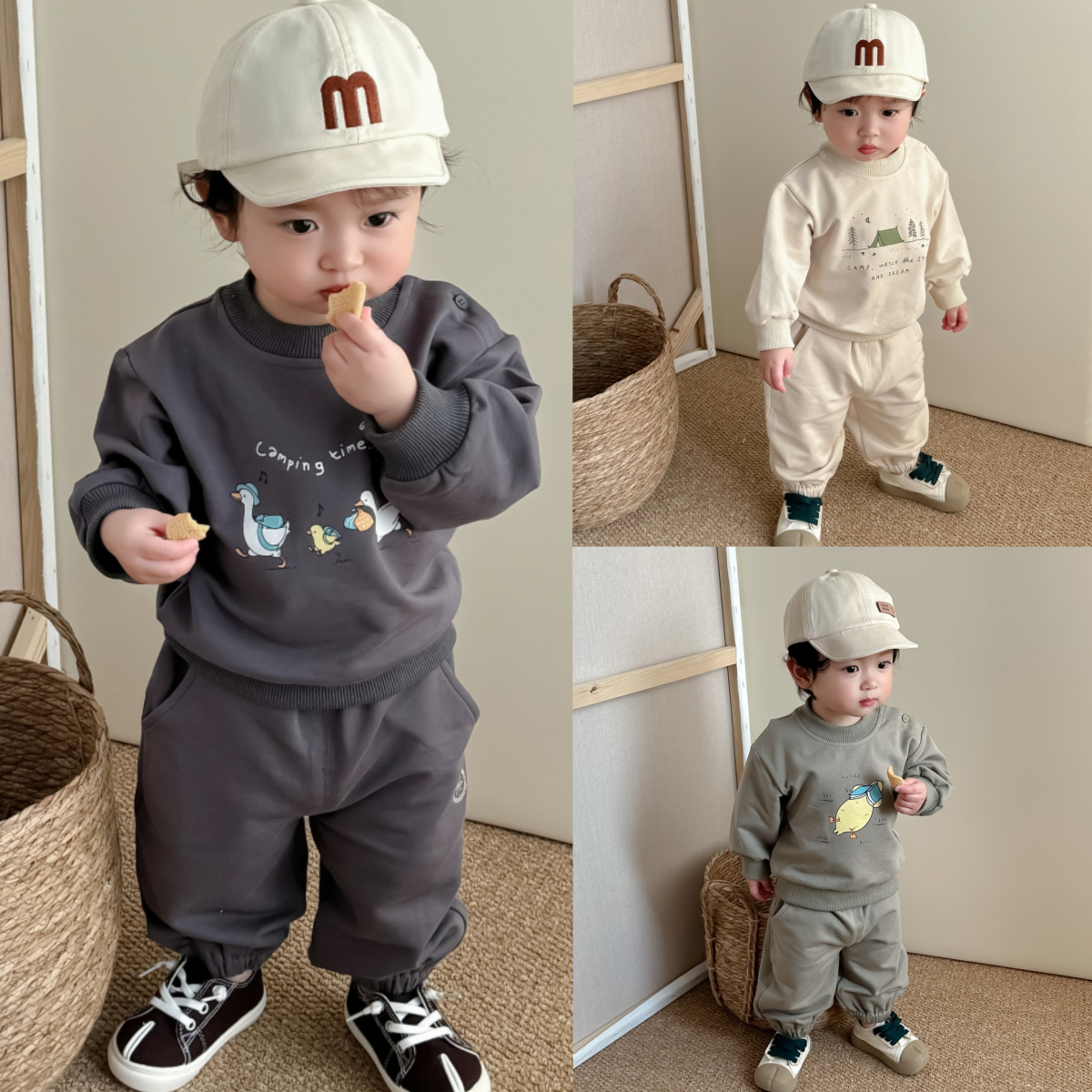 yoyo【童趣】婴幼儿韩版简约卫衣套装春季小童可爱分体两件套