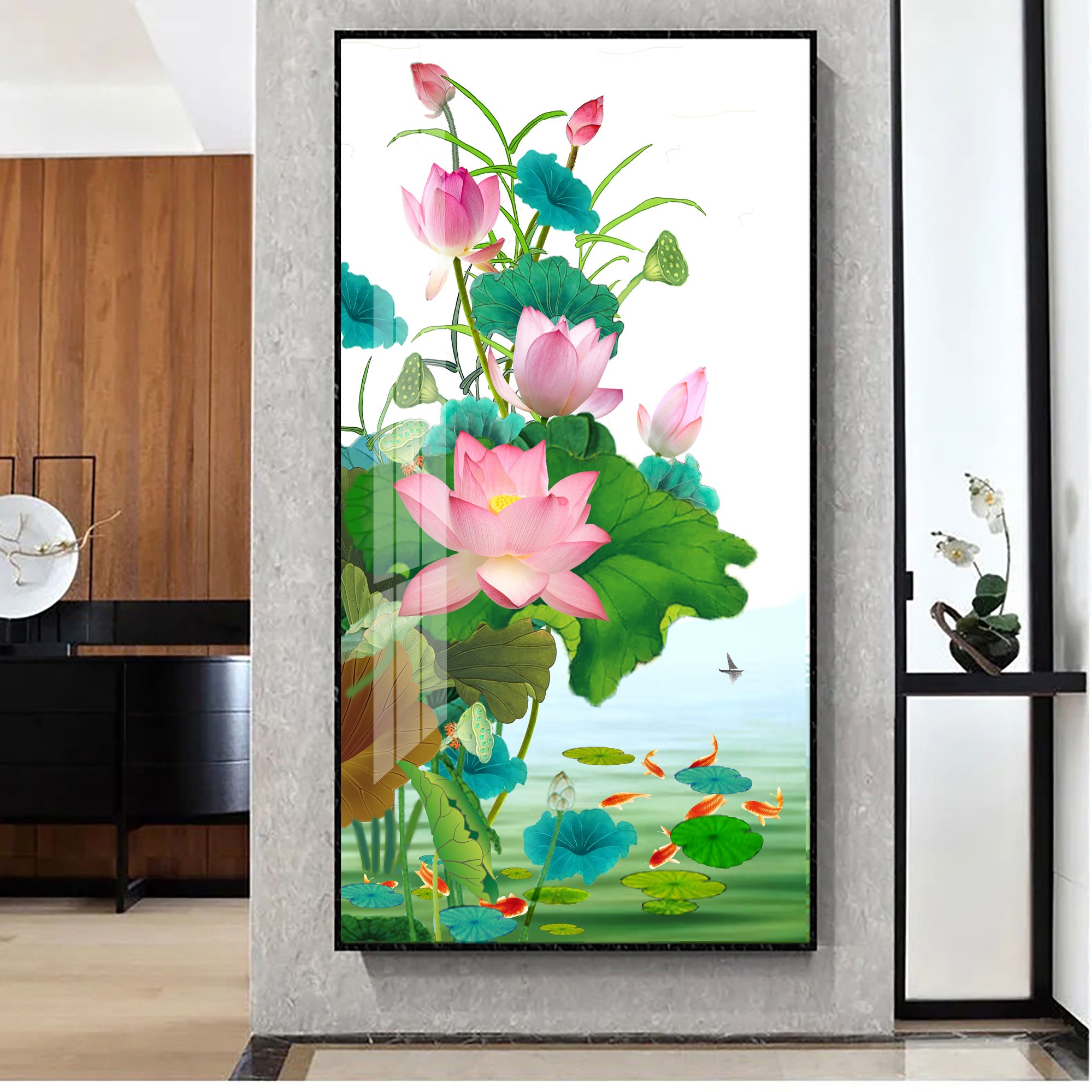 十字绣爱阁 鱼悦荷塘 新中式玄关客厅装饰画手工线绣棉线