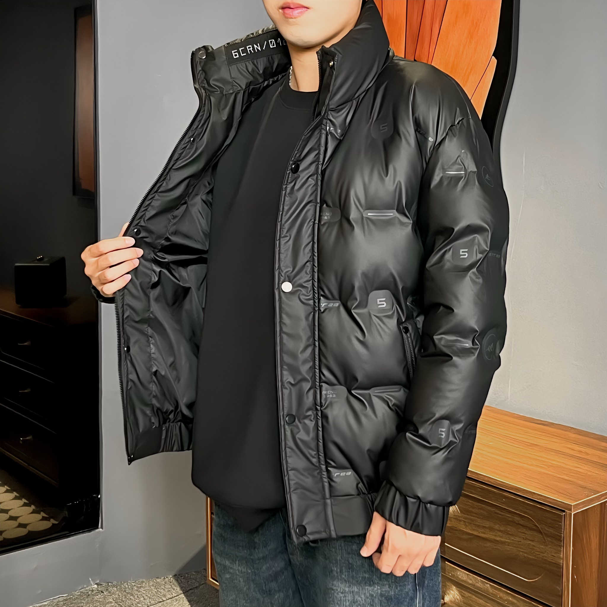 7115冬季男士外套2024新款韩版百搭潮流立领轻薄加厚保暖外套上衣