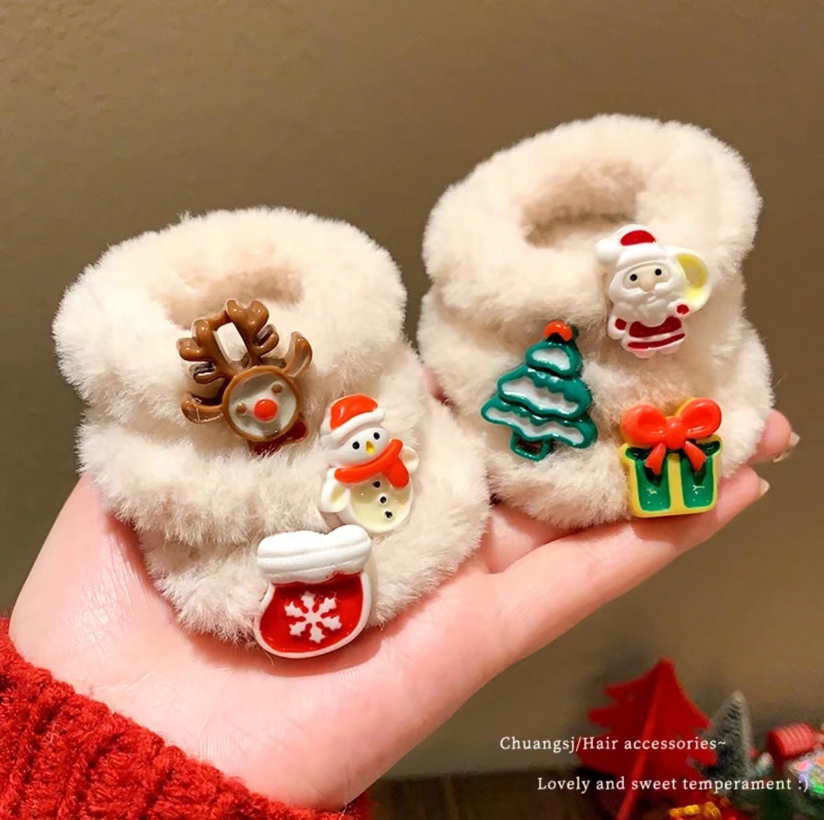 圣诞节头饰麋鹿毛绒大肠发圈女高弹力耐用发绳可爱雪人橡皮筋儿童