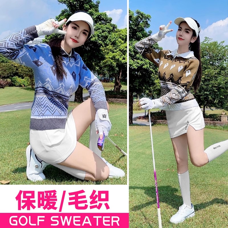 2025新款  PGM高尔夫服装女款毛织翻领外套保暖时尚毛衣休闲外套