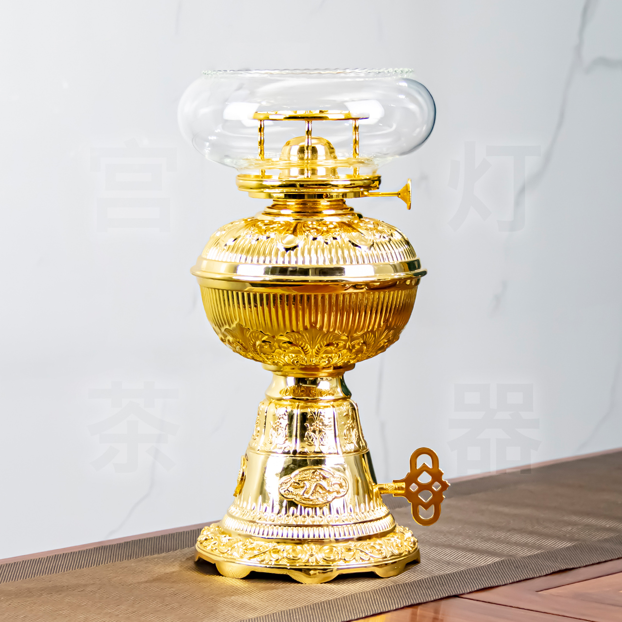 宫灯茶器 24K镀金高端茶器龙凤大白菜家用保温防风加热炉上链灯炉