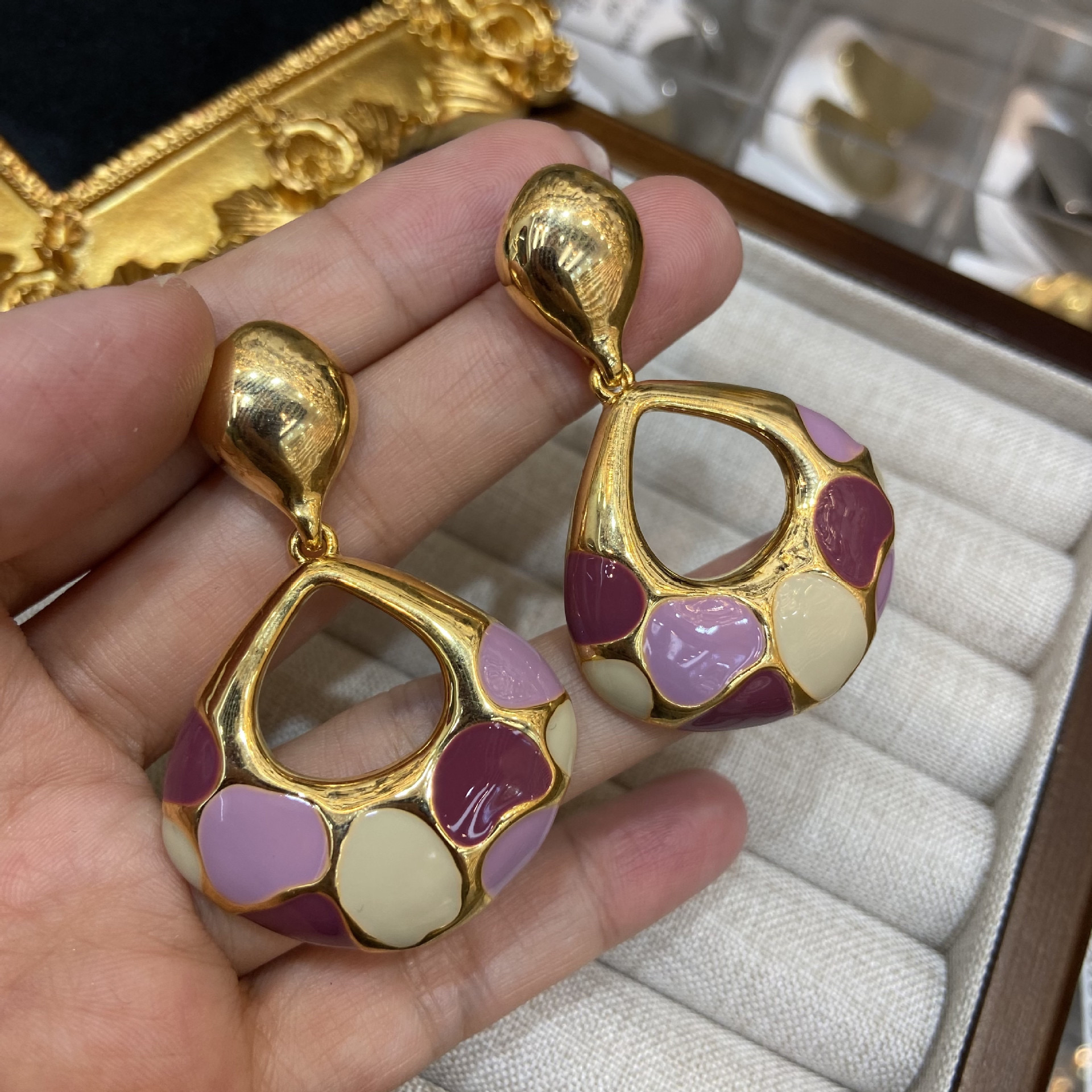 合金耳饰 港风滴油拼色耳环