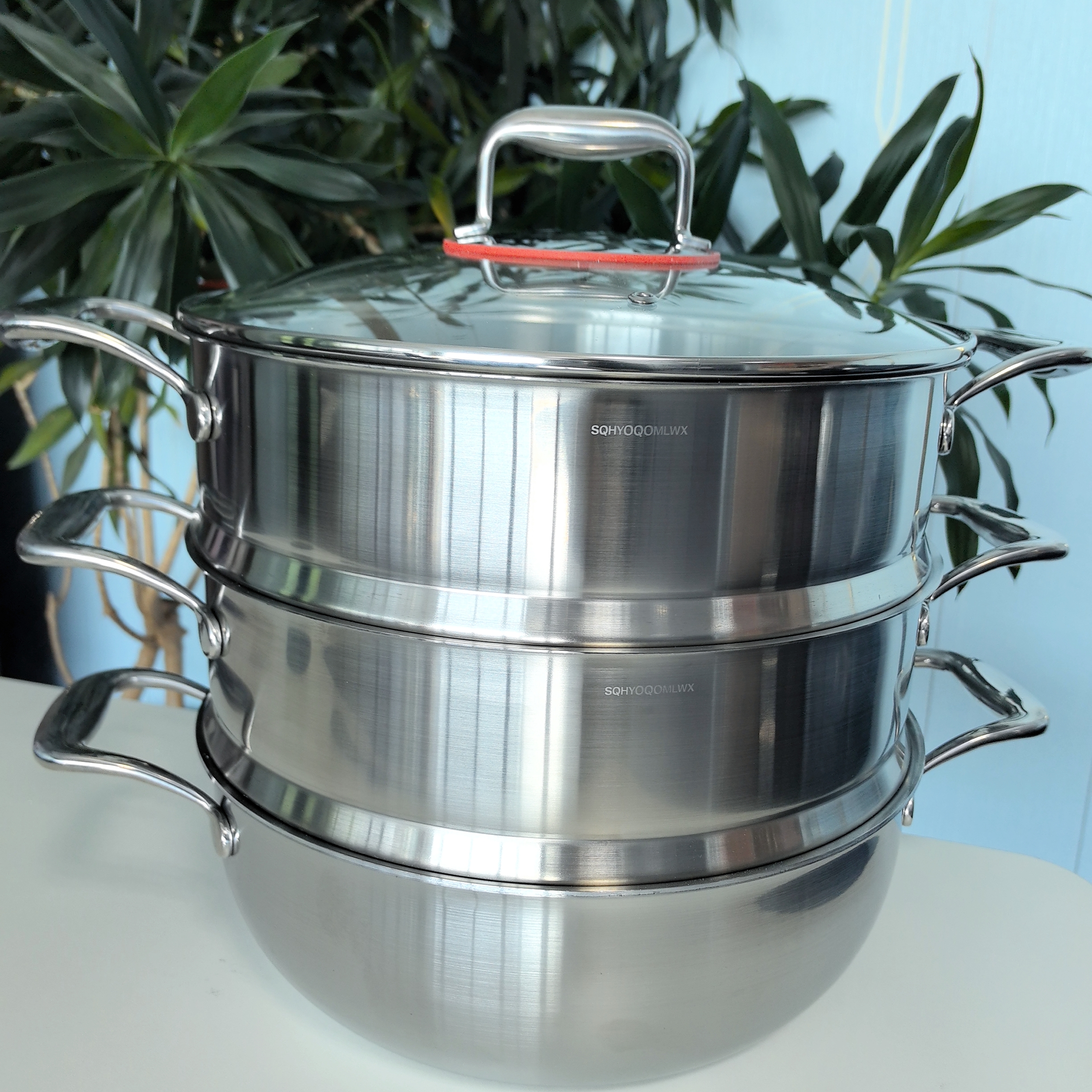 家用28cm不锈钢18-10蒸锅笼焖炖煮加厚三层炒菜锅多功能火锅