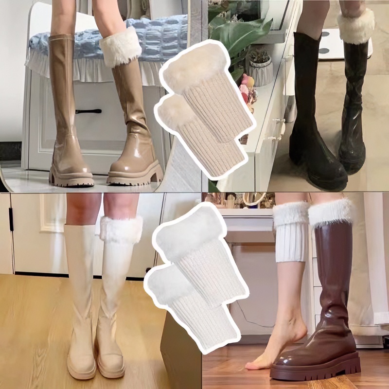 秋冬加绒靴套仿皮草腿套翻口短靴套百搭护腿保暖男女厚毛绒袜套