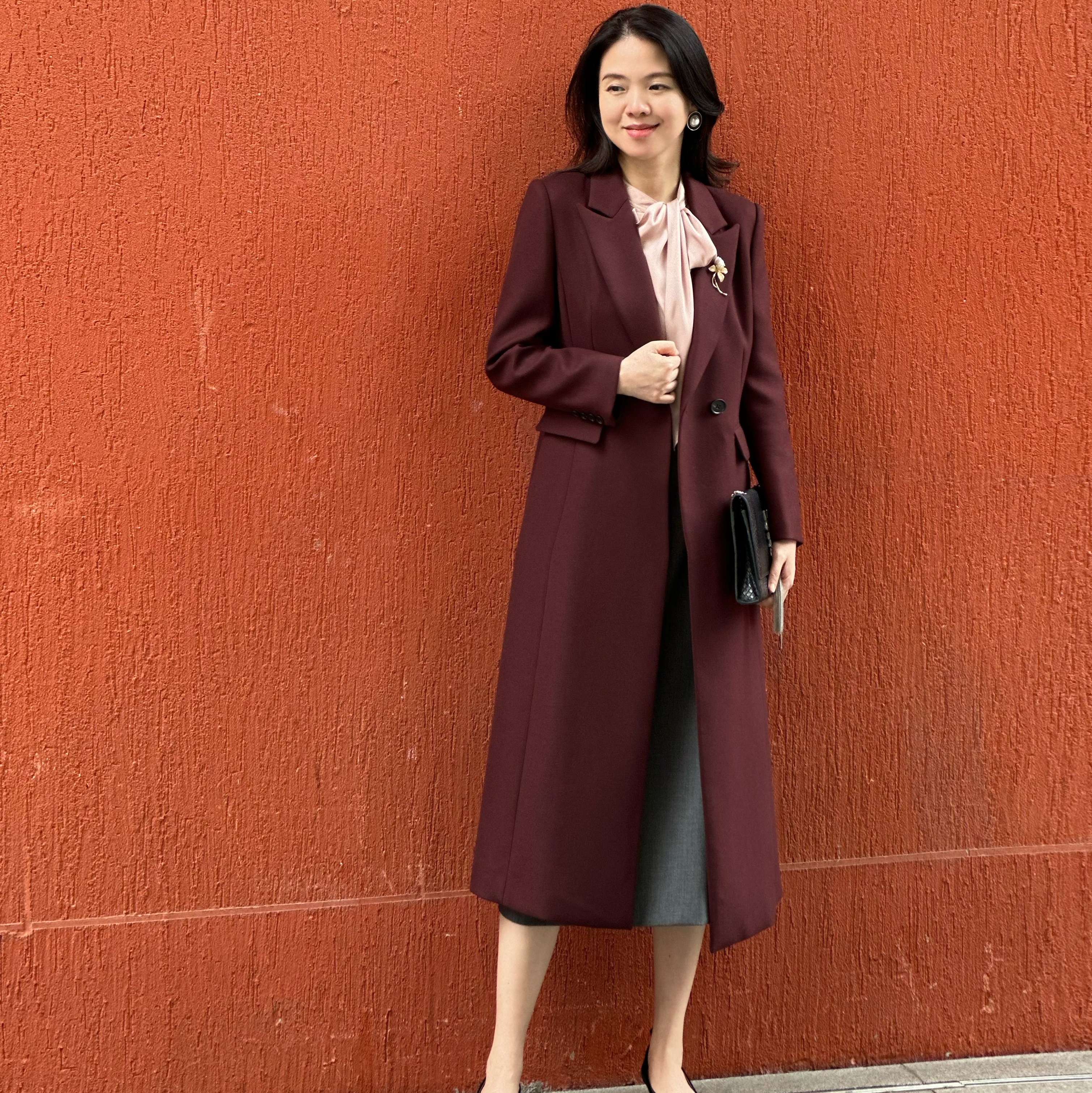 气质高雅高级感女长款秋冬新款韩版风衣轻奢时尚修身外套48106