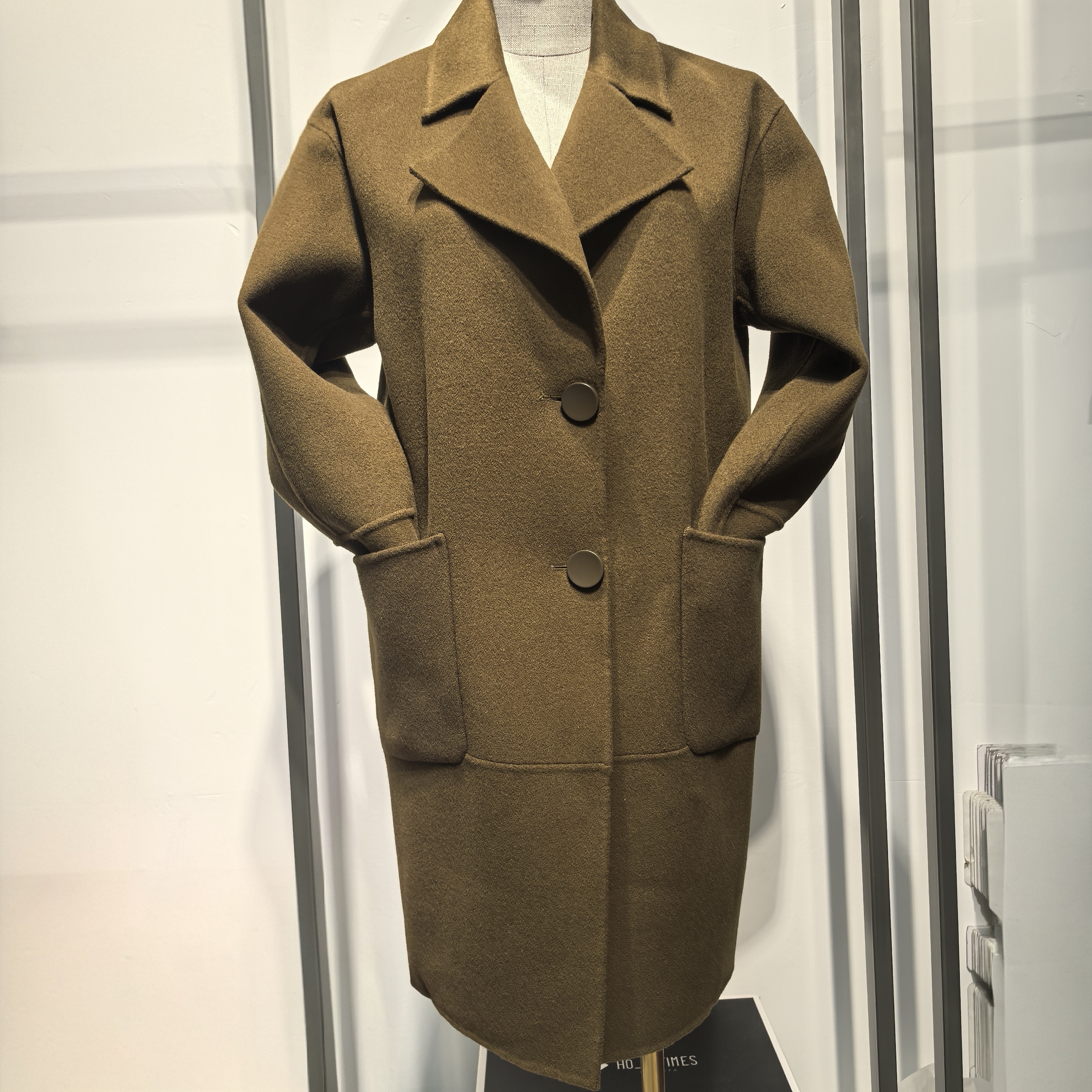 中长款双面尼澳毛大衣橄榄绿气质百搭