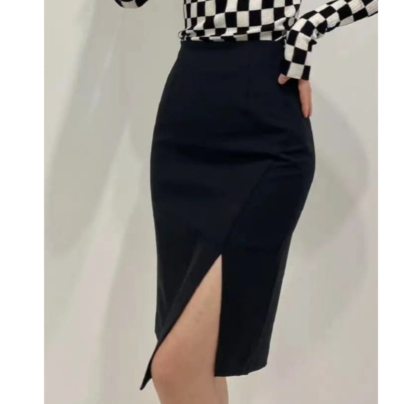 AMASS/阿玛施新款高腰开叉显瘦半身裙法式优雅气质半裙女5200375