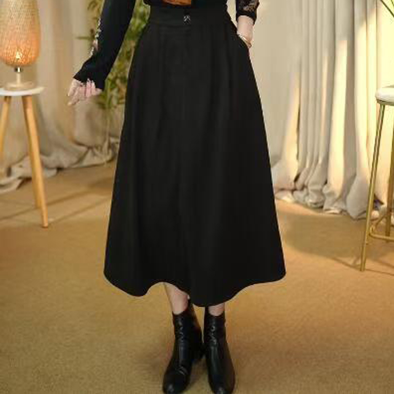 秋冬毛呢新款复古显瘦百搭半身裙复古休闲赫本风裙子女