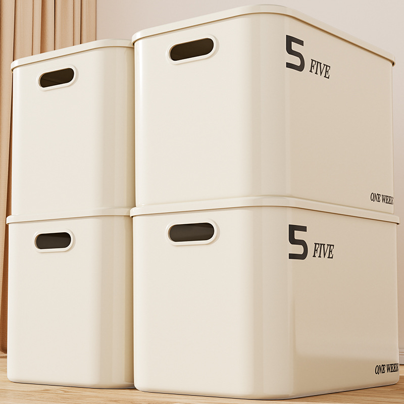 大号车载奶油白带盖收纳盒卧室储物防尘整理箱家用衣柜抽屉式日式