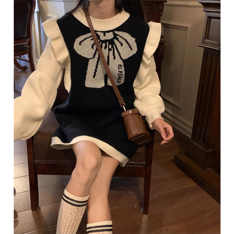 新款韩版甜美百搭连衣裙女装拼接减龄气质时尚设计感洋气高档秋季