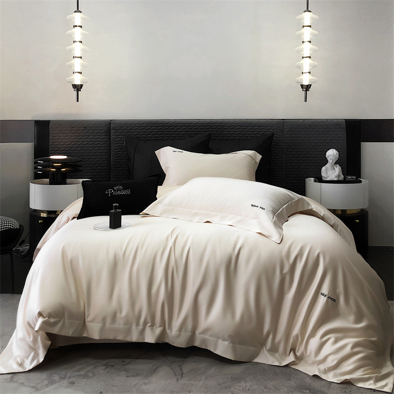 【晴美】轻奢高支天丝棉刺绣四件套赫本-杏子灰