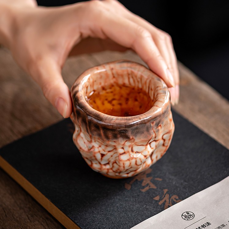 孤品柴烧志野杯主人杯纯手工手捏志野杯原矿泥复古轻奢志野烧茶杯