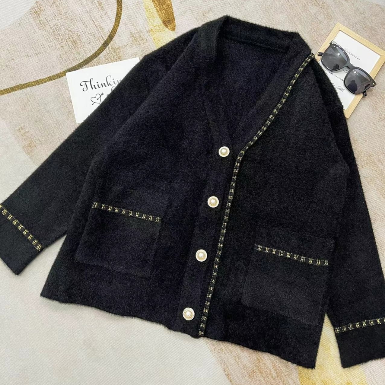 秋冬新款气质高级小香风水貂开衫外套轻奢