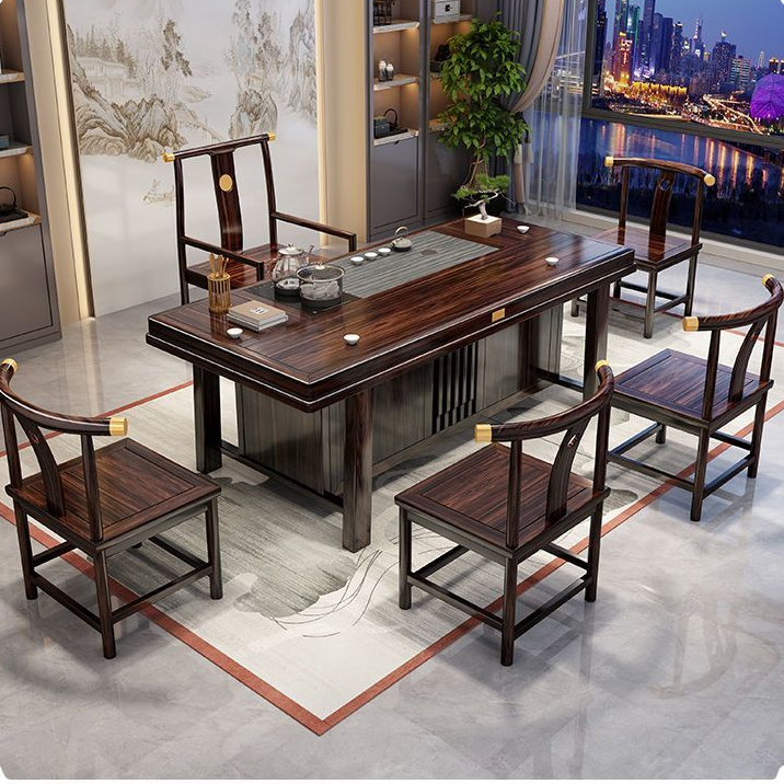实木新中式茶桌组合乌金木泡茶办公家用手工打造可定制家用茶台