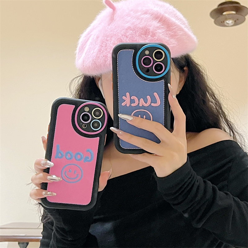 适用苹果系列iPhone15新款毛巾绣14pro可爱笑脸13pro防摔12手机壳