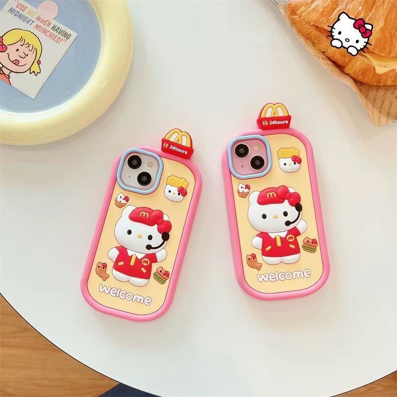 卡通可爱立体麦门kt猫适用iPhone15promax苹果14手机壳13新款12软