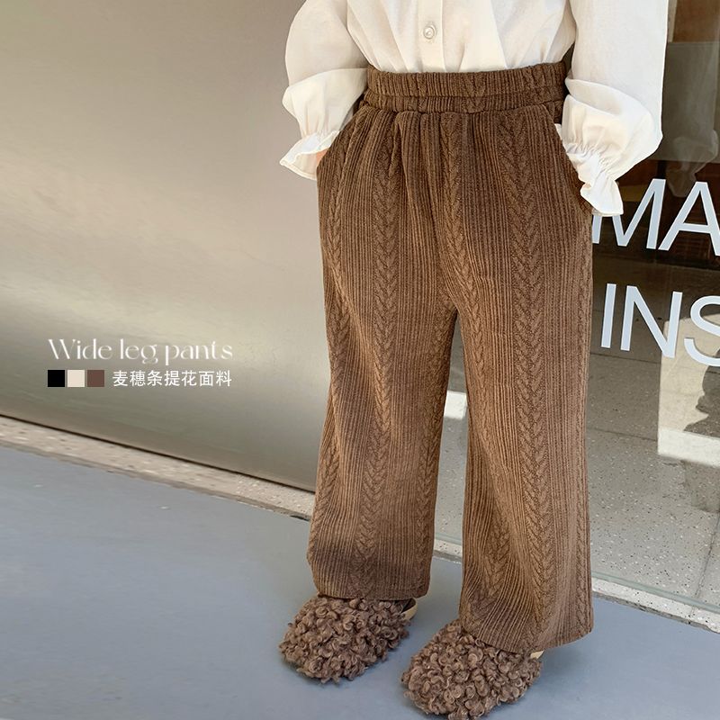 [日落]女童阔腿裤秋冬冬款女宝宝灯芯绒时髦休闲裤子2023新款儿童