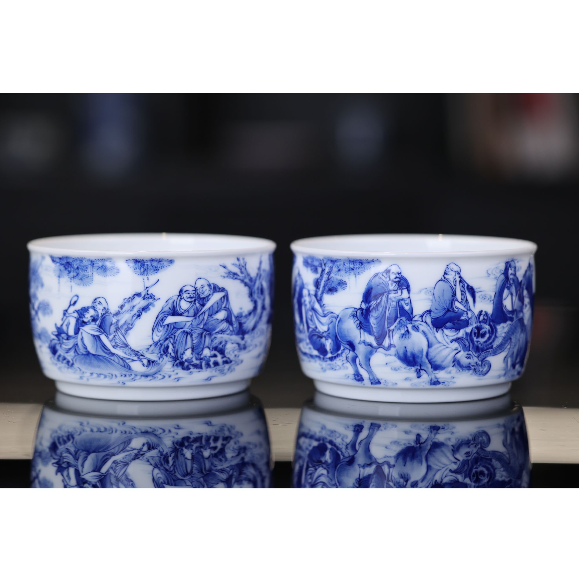 【九段烧】九段妙手十八罗汉玉壁对杯 手绘 纯手工 名窑 中式 家用