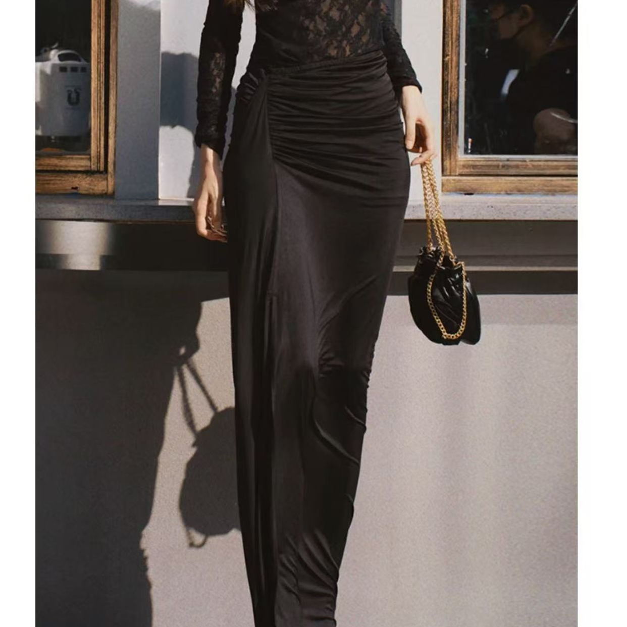 欧点半身裙显瘦气质网红时尚修身开叉1112330100               .