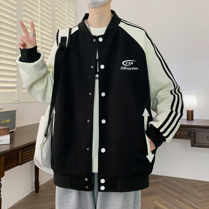棒球服男款春季港风2025新款外套男休闲宽松青少年落肩运动夹克衫