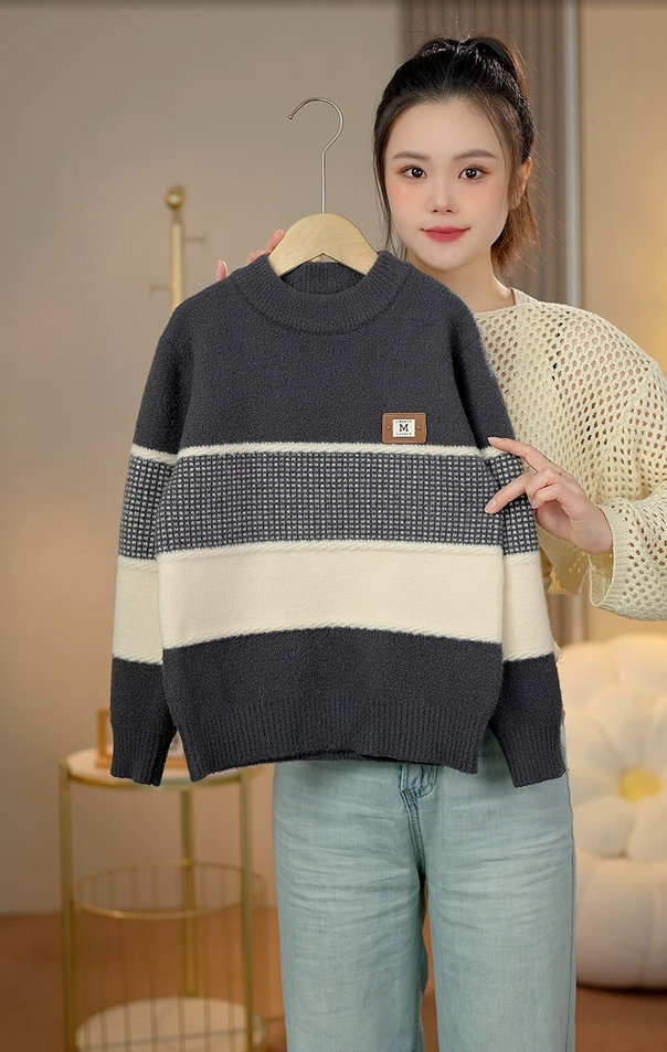 男童中大童2024新款针织毛衣秋冬时尚洋气加厚拼色百搭潮流款