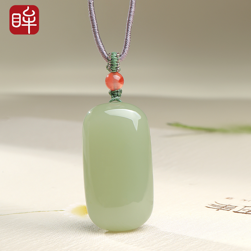 印象眸和田玉浅青玉无事牌吊坠 多样性发一ND
