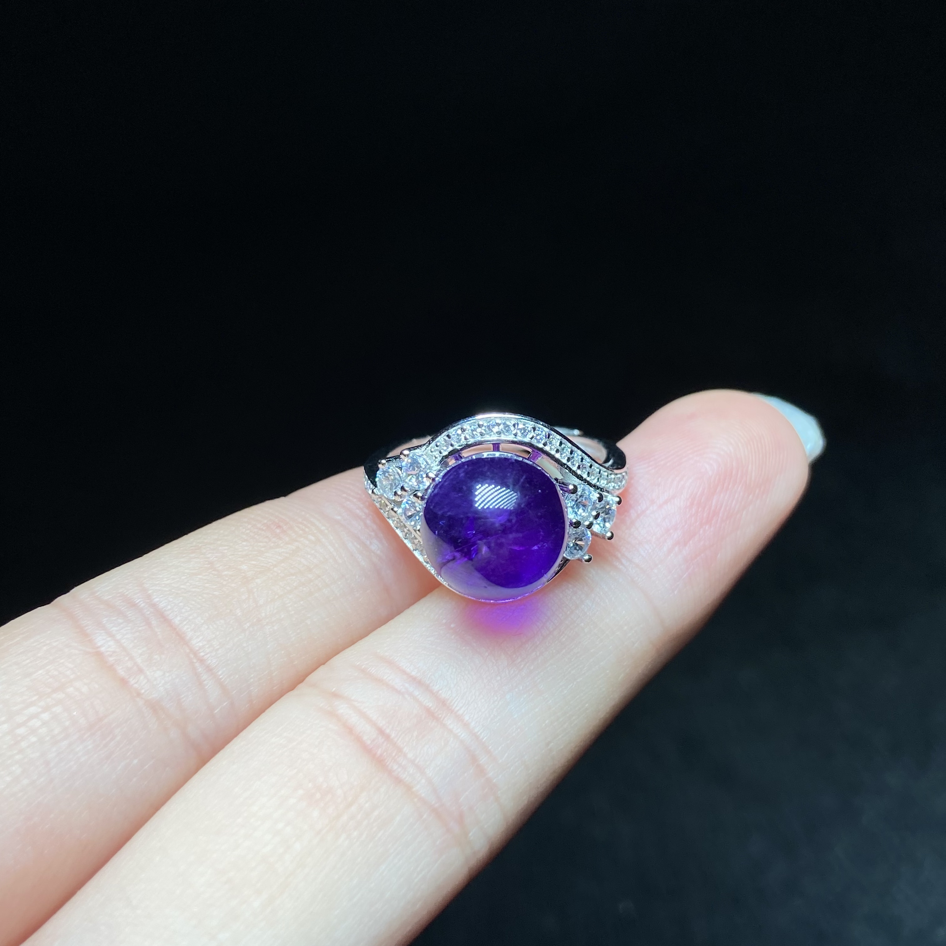 【小北专属】s925银镶嵌紫水晶戒指8L15X88【尺寸约10mm】