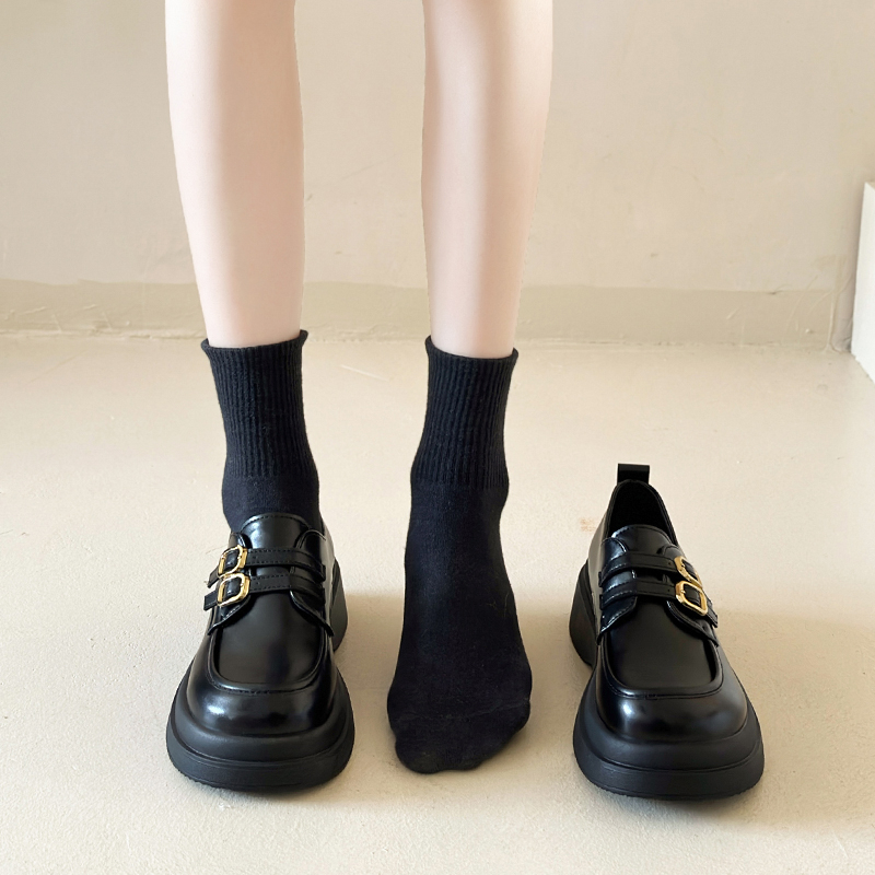 百丽纯爱复古英伦风小皮鞋女2023新款学生韩版百搭学院厚底加绒乐