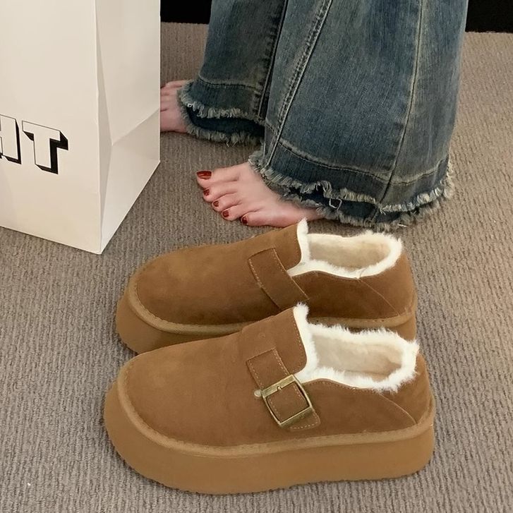 百丽纯爱皮毛一体雪地靴厚底勃肯鞋加绒棉鞋2023新款冬季加绒保暖