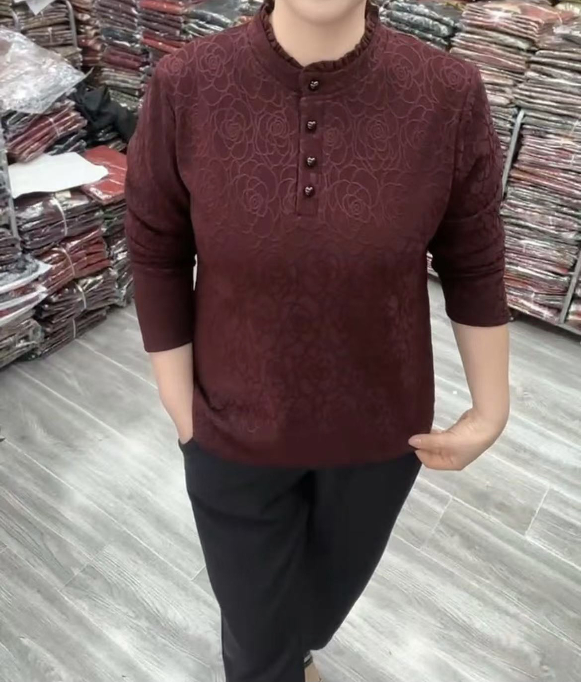 【加绒加厚】秋冬保暖妈妈装弹力衫半高领大码女装