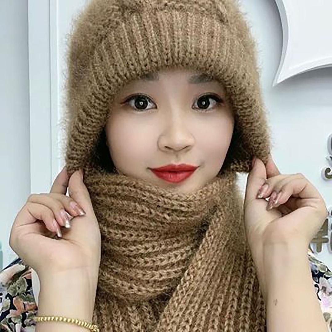 【秋冬爆款】加绒加厚围巾一体毛线编制风雪帽子针织防寒骑车帽LQ