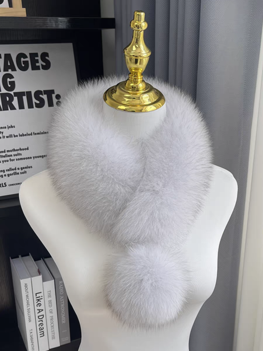 韩版新双面毛狐狸毛围脖女冬季毛球短款真毛皮草百搭保暖围巾