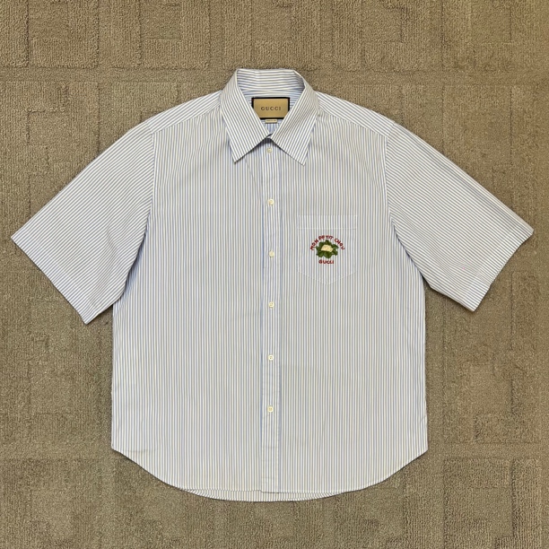 GUCCI古驰/蓝色条纹短袖衬衣/99新/尺码L/公价5999/0170